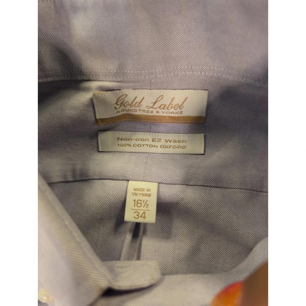 Roundtree & Yorke Gold Label Mens Light Purple Oxford Dress Shirt 16.5 34
